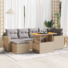 vidaXL 7 részes bézs polyrattan kerti ülőgarnitúra párnákkal kerti bútor