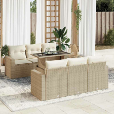 vidaXL 7 részes bézs polyrattan kerti ülőgarnitúra párnákkal kerti bútor