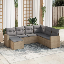 vidaXL 7 részes bézs polyrattan kerti ülőgarnitúra párnákkal kerti bútor