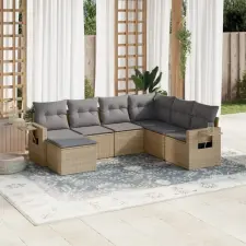 vidaXL 7 részes bézs polyrattan kerti ülőgarnitúra párnákkal kerti bútor