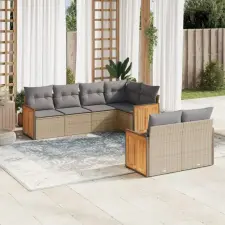 vidaXL 7 részes bézs polyrattan kerti ülőgarnitúra párnákkal kerti bútor