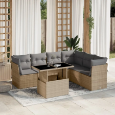 vidaXL 7 részes bézs polyrattan kerti ülőgarnitúra párnákkal kerti bútor