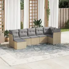 vidaXL 7 részes bézs polyrattan kerti ülőgarnitúra párnákkal kerti bútor