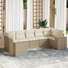 vidaXL 7 részes bézs polyrattan kerti ülőgarnitúra párnákkal kerti bútor