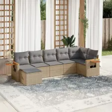 vidaXL 7 részes bézs polyrattan kerti ülőgarnitúra párnákkal kerti bútor