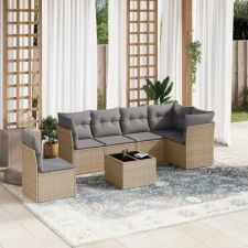 vidaXL 7 részes bézs polyrattan kerti ülőgarnitúra párnákkal kerti bútor
