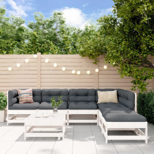 vidaXL 7 részes fehér tömör fa kerti ülőgarnitúra párnával kerti bútor