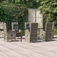 vidaXL 7 részes fekete és szürke polyrattan kerti étkezőszett párnával kerti bútor