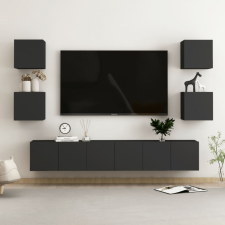 vidaXL 7 részes fekete forgácslap TV-szekrényszett bútor