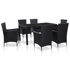 vidaXL 7 részes fekete kültéri polyrattan étkezőgarnitúra  (45977) kerti bútor
