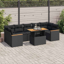 vidaXL 7 részes fekete polyrattan akácfa kerti ülőgarnitúra párnával kerti bútor