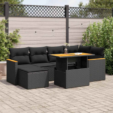 vidaXL 7 részes fekete polyrattan akácfa kerti ülőgarnitúra párnával kerti bútor