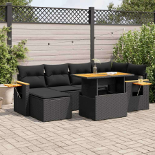 vidaXL 7 részes fekete polyrattan akácfa kerti ülőgarnitúra párnával kerti bútor