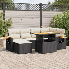 vidaXL 7 részes fekete polyrattan akácfa kerti ülőgarnitúra párnával kerti bútor