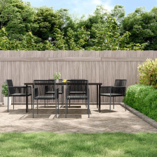 vidaXL 7-részes fekete polyrattan és acél kerti étkezőszett párnával kerti bútor