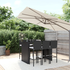 vidaXL 7-részes fekete polyrattan kerti bárszett párnákkal kerti bútor