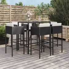 vidaXL 7-részes fekete polyrattan kerti bárszett párnákkal kerti bútor