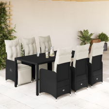 vidaXL 7 részes fekete polyrattan kerti bisztrógarnitúra párnákkal kerti bútor