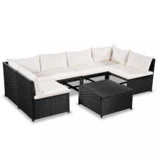vidaXL 7-részes fekete polyrattan kerti bútorszett párnákkal kerti bútor