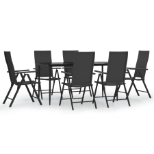 vidaXL 7 részes fekete polyrattan kerti étkezőgarnitúra (3156517) kerti bútor