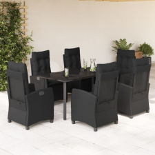 vidaXL 7 részes fekete polyrattan kerti étkezőgarnitúra párnával kerti bútor