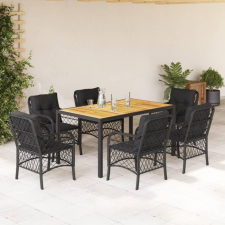 vidaXL 7 részes fekete polyrattan kerti étkezőgarnitúra párnával kerti bútor