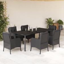 vidaXL 7 részes fekete polyrattan kerti étkezőgarnitúra párnával kerti bútor