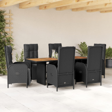 vidaXL 7 részes fekete polyrattan kerti étkezőgarnitúra párnával kerti bútor