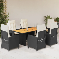 vidaXL 7 részes fekete polyrattan kerti étkezőgarnitúra párnával kerti bútor
