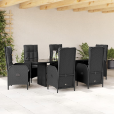 vidaXL 7 részes fekete polyrattan kerti étkezőgarnitúra párnával kerti bútor