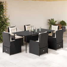 vidaXL 7 részes fekete polyrattan kerti étkezőgarnitúra párnával kerti bútor