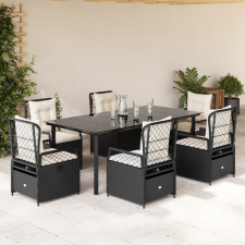 vidaXL 7 részes fekete polyrattan kerti étkezőgarnitúra párnával kerti bútor