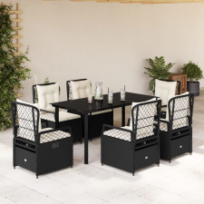 vidaXL 7 részes fekete polyrattan kerti étkezőgarnitúra párnával kerti bútor