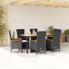 vidaXL 7 részes fekete polyrattan kerti étkezőgarnitúra párnával kerti bútor
