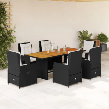 vidaXL 7 részes fekete polyrattan kerti étkezőgarnitúra párnával kerti bútor