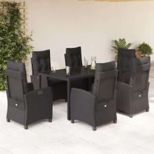 vidaXL 7 részes fekete polyrattan kerti étkezőgarnitúra párnával kerti bútor