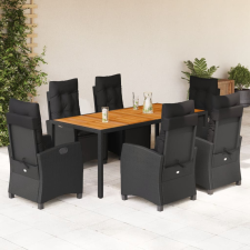 vidaXL 7 részes fekete polyrattan kerti étkezőgarnitúra párnával kerti bútor