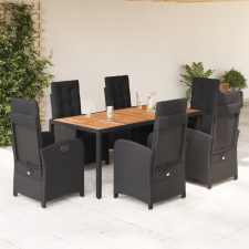 vidaXL 7 részes fekete polyrattan kerti étkezőgarnitúra párnával kerti bútor