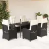 vidaXL 7 részes fekete polyrattan kerti étkezőgarnitúra párnával