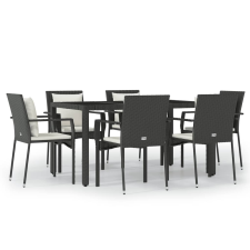 vidaXL 7 részes fekete polyrattan kerti étkezőgarnitúra párnával (3157954) kerti bútor