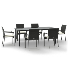 vidaXL 7 részes fekete polyrattan kerti étkezőgarnitúra párnával (3185135) kerti bútor