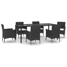 vidaXL 7 részes fekete polyrattan kerti étkezőgarnitúra párnával (3187320) kerti bútor