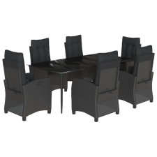 vidaXL 7 részes fekete polyrattan kerti étkezőgarnitúra párnával (3212749) kerti bútor