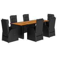 vidaXL 7 részes fekete polyrattan kerti étkezőgarnitúra párnával (3277648) kerti bútor