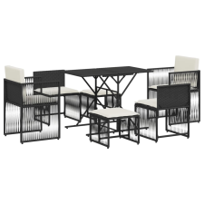vidaXL 7 részes fekete polyrattan kerti étkezőgarnitúra párnával (369009) kerti bútor