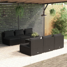 vidaXL 7-részes fekete polyrattan kerti ülőgarnitúra párnákkal kerti bútor