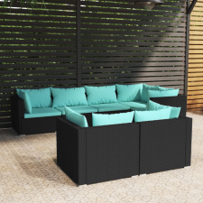 vidaXL 7 részes fekete polyrattan kerti ülőgarnitúra párnákkal kerti bútor