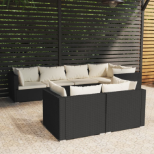 vidaXL 7 részes fekete polyrattan kerti ülőgarnitúra párnákkal kerti bútor