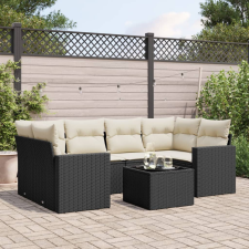 vidaXL 7 részes fekete polyrattan kerti ülőgarnitúra párnával kerti bútor