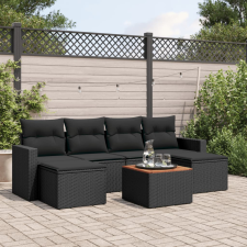 vidaXL 7 részes fekete polyrattan kerti ülőgarnitúra párnával kerti bútor